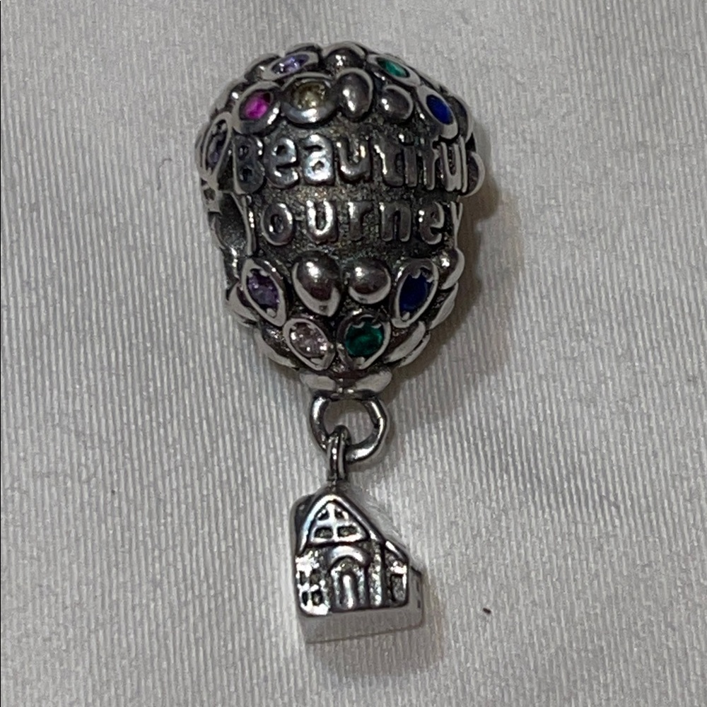Multicolor Sterling Silver Hot Air Balloon Engraved w/ “Beautiful Journey” Charm
